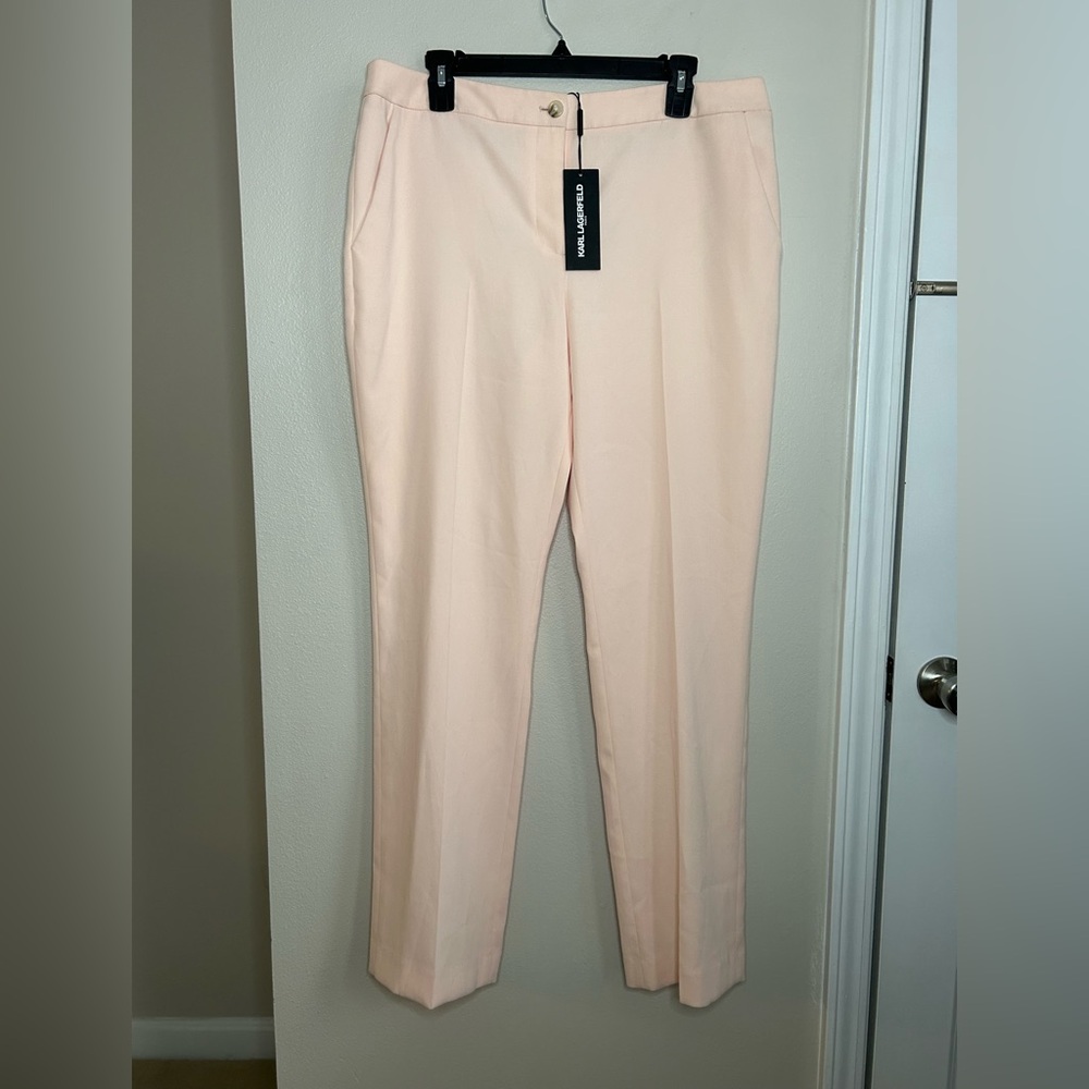 NWT Karl Lagerfeld Trouser Pants Slim Fit Peach Pink Dress Slacks Size 12